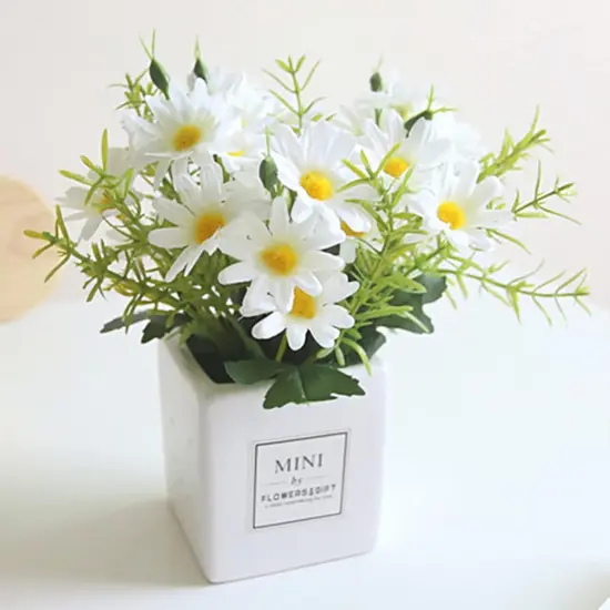 Artificial Flowers, Faux Flowers in Vase Small White Daisy Decor Mini Silky Artificial Daisies Fake Plant Flower Decor for Home Decor Indoor Centerpiece Table Decorations {1}