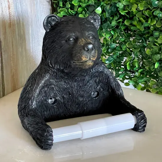 Bear Toilet Tissue Holder &ndash; Black Bear Resin Bathroom Decor, Hardware Included {5}