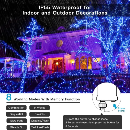 Blue Christmas Lights, 108Ft 300LED Halloween Lights Outdoor Waterproof, End-to-End Indoor Fairy Decorative Lights for Wedding, Party, Halloween Christmas Decor {2}