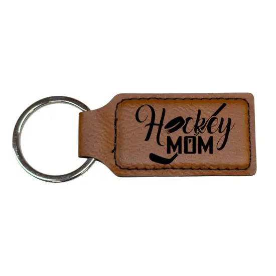 Keychain - Rectangle - Hockey Mom - Leather Rawhide/Black {1}