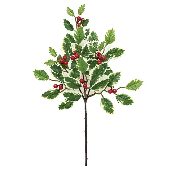 14-Inch Mini Holly Pick with Red Berries and Green Leaves for Holiday Wreaths and Crafts {1}