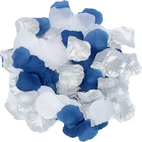 900PCS Navy Blue Silver White Artificial Flowers Silk Rose Petals Flower Girl Scatter Petals for Wedding {2}