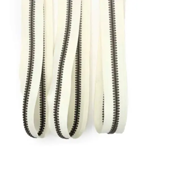 Off White Molded Plastic Jacket Zipper with Brown Teeth 25 Inches {4}