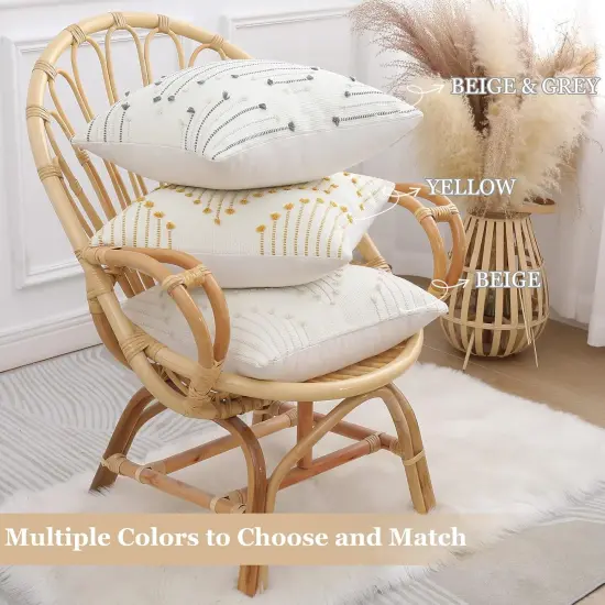 Outdoor Spring Throw Pillow Covers 18X18 Set of 2, Farmhouse Decorative Pillow Covers for Couch Sofa Living Room, Beige & Cream White {4}