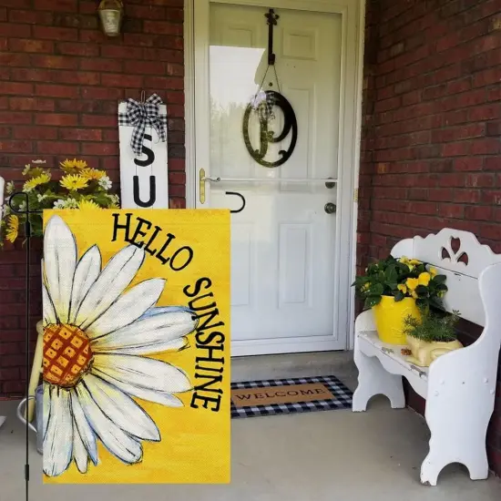 Summer Garden Flag Daisy Double Sided 12x18 Inches Small Burlap Seasonal Welcome Yard Porch Decoration for Outside (Yellow) {4}