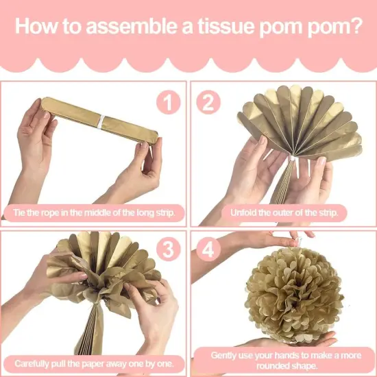 Gold White Party Decorations Tissue Pom Poms {5}