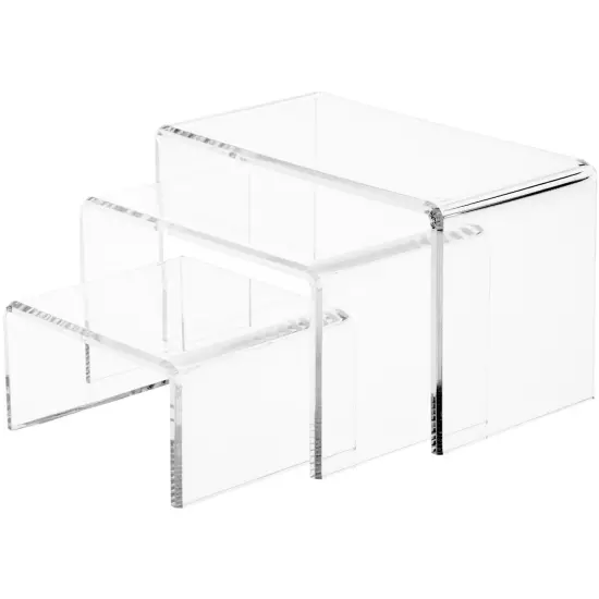 Plymor Clear Acrylic Beveled Rectangular Display Risers, 4" Assortment, Set of 3 (1/4" thick) {2}
