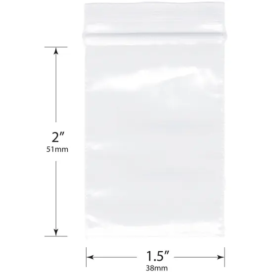 Plymor 1.5" x 2", 2 Mil Zipper Reclosable Plastic Bags {3}