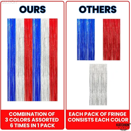 XtraLarge Red White and Blue Streamers - 3.2x8 Feet, Pack of 2 red White and Blue Decorations | Election Party Decorations | Red White and Blue Fringe Curtain, Graduation Decorations 2025 {5}