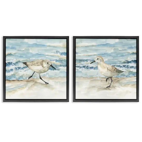 Stupell Industries Sandpipers Treading Beach Shore 2pc Floating Frame Set Design by Nan {1}