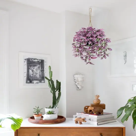 Fake Hanging Plants 17.7" Faux Watermelon Peperomia Silk Plants with Black Pot Artificial Hanging Greenery for Home Garden Balcony Front Porch Outdoor Decor {5}