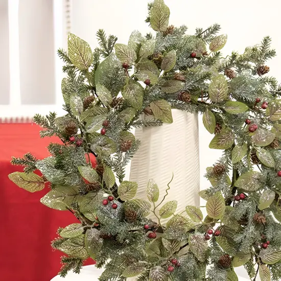 Winter Fittonia Wreath with Pinecones and Red Berries for Christmas Decor {3}