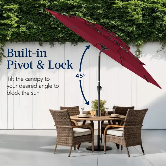 Best Choice Products 10ft 3-Tier Patio Umbrella, Market Sun Shade w/ Tilt Adjustment, Easy Crank Burgundy {5}