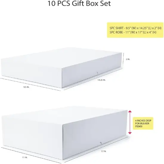10 Sturdy White Gift Boxes for Presents - Premium Gift Boxes with Lids - 4-inch Deep Robe Boxes and Shirt Boxes {2}
