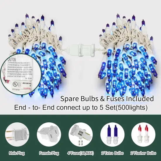 Blue Christmas Lights Set 100 Count 19.6 Feet Incandescent Bulb Mini String Lights for Indoor Christmas Tree Garland Birthday Wedding Party Festival Decoration, White Wire {2}
