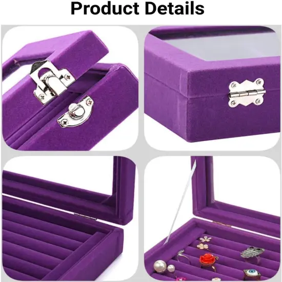 Velvet Glass Jewelry Ring Display Stand Storage Box {4}