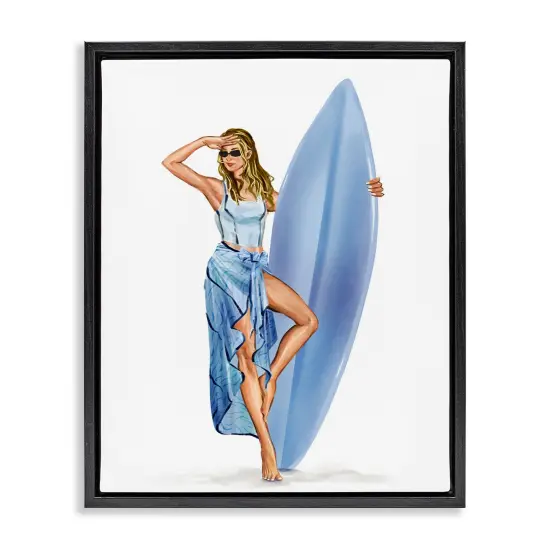 Stupell Industries Trendy Surfer Girl in Blue Floating Frame Design by Ziwei Li {7}