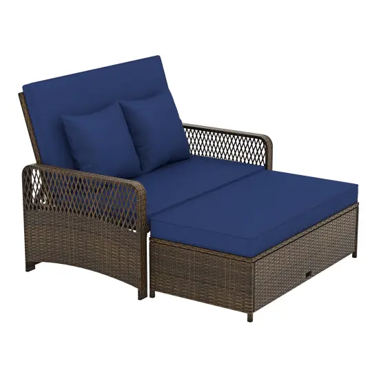 Patio Loveseat and Ottoman Set with 4-level Adjustable Backrest and Storage Area Red {7}