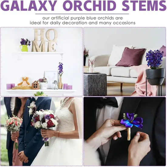 16 Pieces 27 Inches Artificial Purple Blue Orchid Faux Flowers Purple Orchids Silk Flowers for Wedding Dinning Home Restaurant Decoration Bridal Bouquet Corsage Boutonniere Wreath Decor {5}