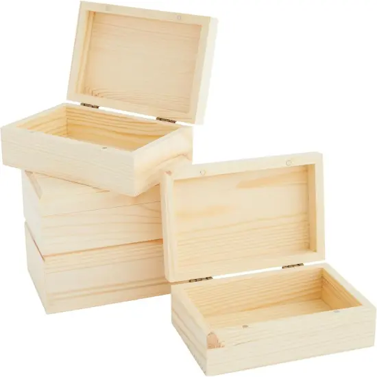4-Pack Small Unfinished Wooden Boxes for Crafts with Hinged Magnetic Lid, Rectangular (5.5 x 3.5 x 2 in) {1}
