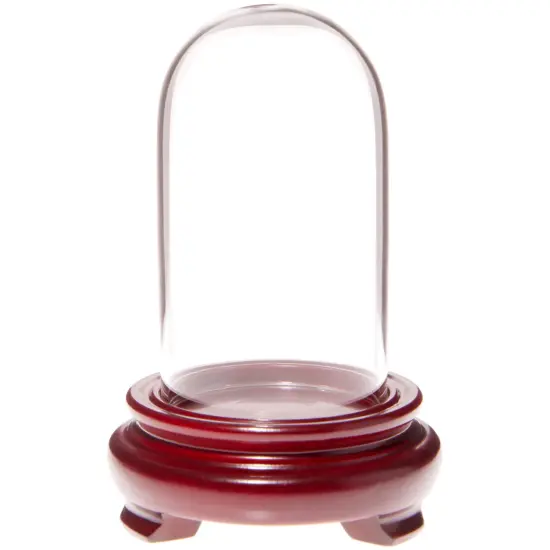 Plymor 1.85" x 3.5" Mini Glass Display Dome Cloche Red Wood Veneer {1}