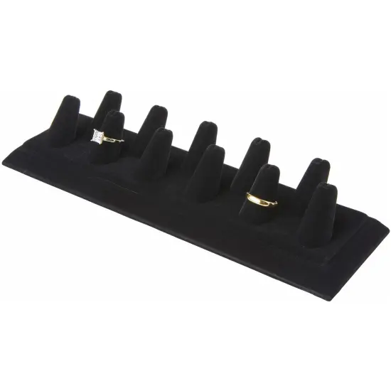 Plymor Black Velvet Ring Finger Display, Eleven on Rectangular Base, 11.125" W x 3.375" D x 2.125" H {3}