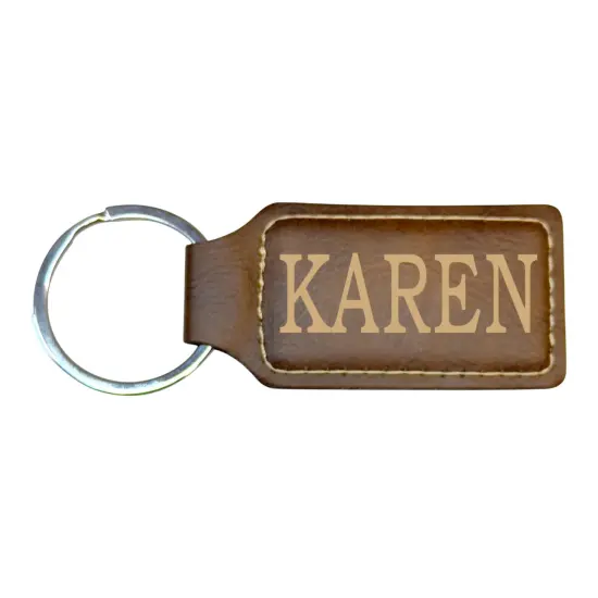 Keychain - Rectangle - Karen - Leather Rustic/Gold {1}