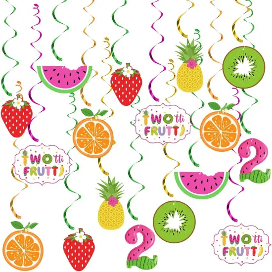 Twotti Frutti Birthday Decorations, Tutti Frutti Hanging Swirl Decorations, Pineapple Watermelon Strawberry Orange Summer Fruit {1}