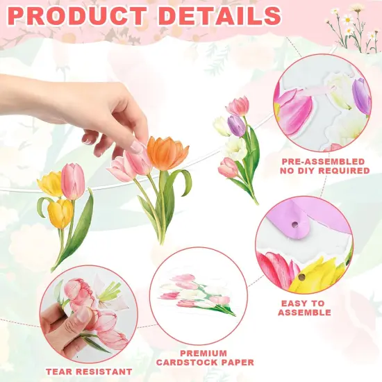 Spring Party Decorations, Hello Spring Hanging Swirls Sign Watercolor Tulip Flower Party Banner for Spring Summer Easter Baby Shower Home Office Classroom Decor {2}