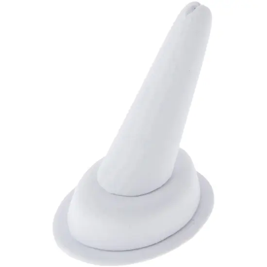 Plymor White Faux Leather Ring Finger Display, Single on Oval Base, 1.75" W x 2.5" D x 2.75" H {1}
