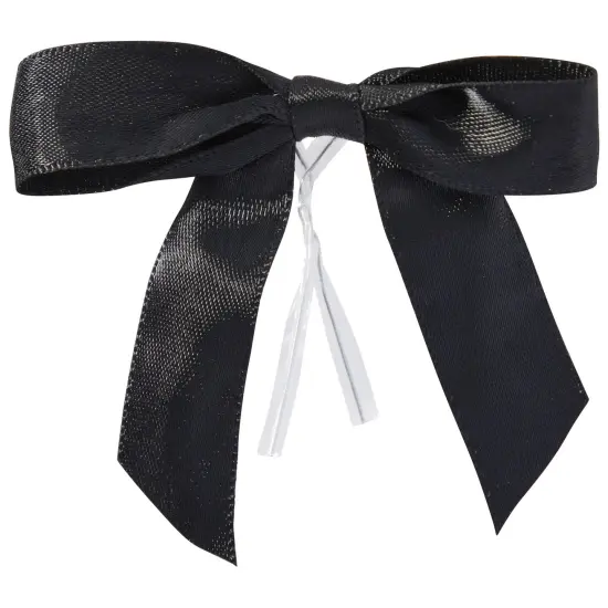 100-Pack Twist Tie Bows - Black 3" Satin Ribbon Small Bows For Gift Wrapping Treats Party Favors Craft Decoration {1}