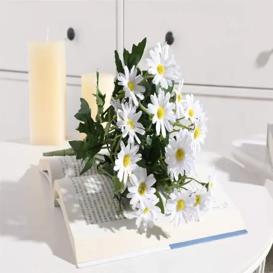 2 PCS Artificial Silk Daisy Flower Bouquet for Home Table Centerpieces Arrangement Decoration, White {5}