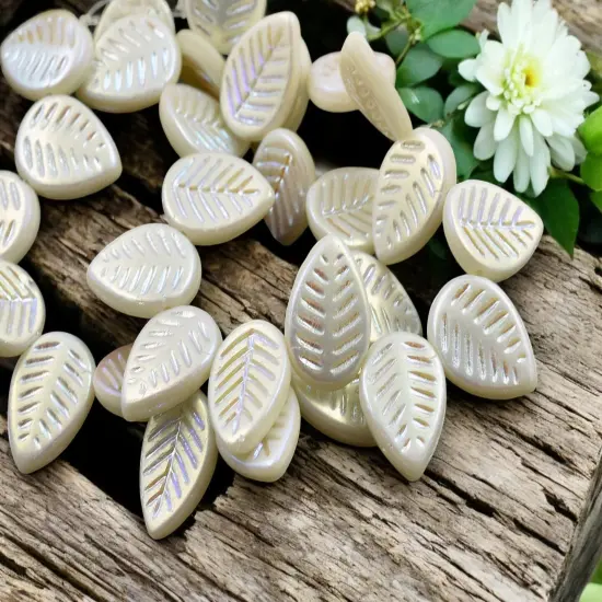 *15* 16x12mm Matte Opaque Alabaster AB Top Drilled Dogwood Leaf Beads {3}