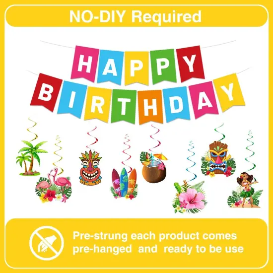 Aloha Beach Themed Party Decorations - Hawaiian Luau Birthday Supplies with Banner Honeycomb and Hanging Swirls for Tropical Summer Pool Party {3}