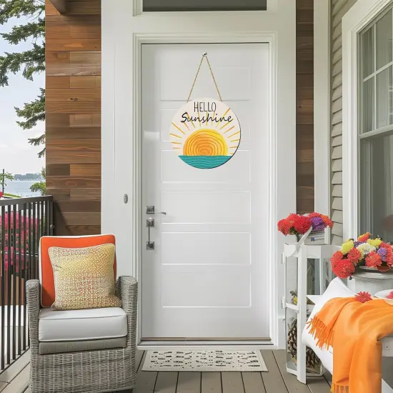 Summer Decor Wreaths for Front Door Wreath Hello Sunshine Front Door Decor Rustic Wooden Sign hanger for Pool Farmhouse Porch Home Spring Wall Decorations {2}