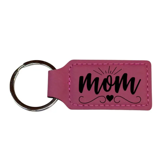 Keychain - Rectangle - Mom - Leather Black/Silver {2}