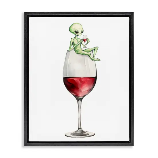 Stupell Industries Alien Perched on Wine Glass Floating Frame Design by Lil' Rue {1}