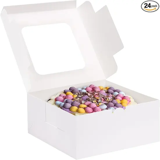 24pcs Cake Boxes, 10x10x5 Inches White Square Bakery Boxes with Window Cajas Pasteles for Cake, Mother's Day, Pastries, Chocolates, Cookies, Pie, Birthday Party, Wedding {1}