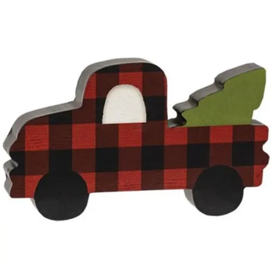 Buffalo Plaid Wooden Christmas Truck with Tree Tabletop Decor {1}