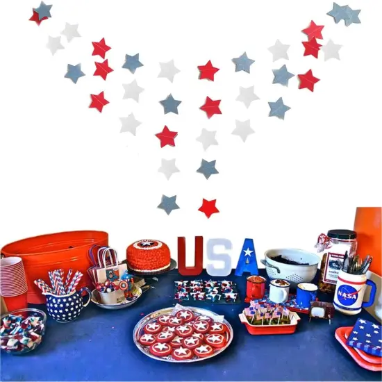 6 Pack Patriotic Star Streamers Garland Red White Blue Bunting Banner Paper Hanging Decorations for 4th of July American Independence Day Labor Day Holiday Memorial Day Party Supplies (50 Feet) {3}
