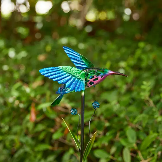 Set of 2 36"H/39"H Solar Hummingbird & Frog Yardstakes {6}