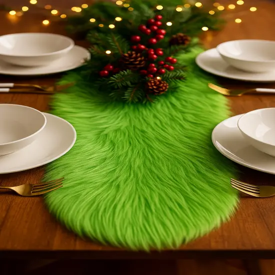 FabricLA Faux Fur Table Runner &ndash; Fluffy Snow Christmas Table Runner | Various Colors {3}
