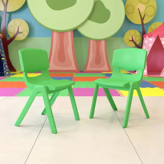 Emma and Oliver 2 Pack Plastic Stackable School Chair with 15.5"H Seat Green {1}