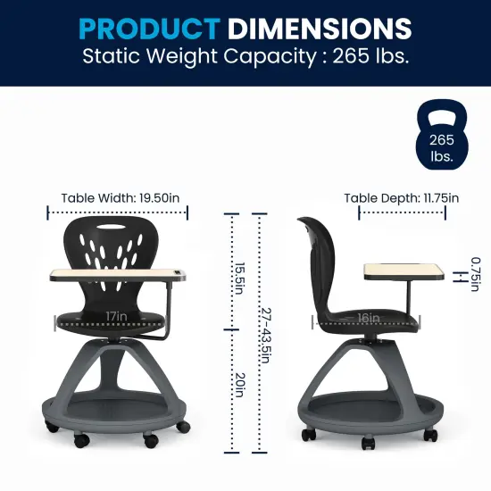 Emma and Oliver Mobile Desk Chair - 360&deg; Tablet Rotation and Storage Cubby Black {4}