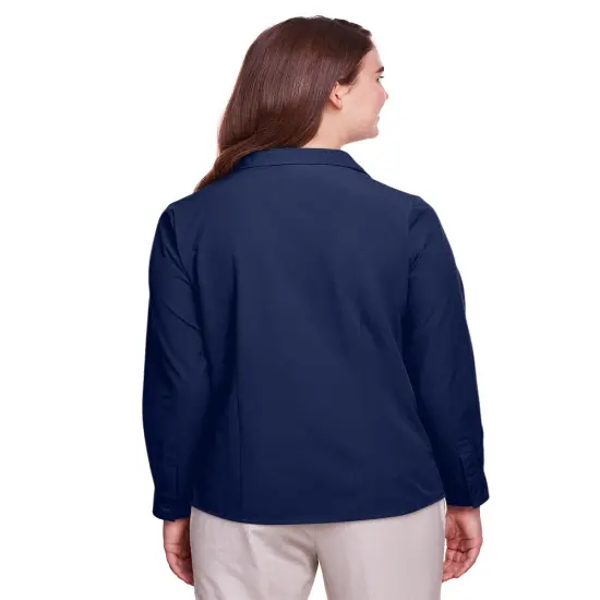 UltraClub&reg; Ladies Bradley Performance Woven Shirt Navy {7}