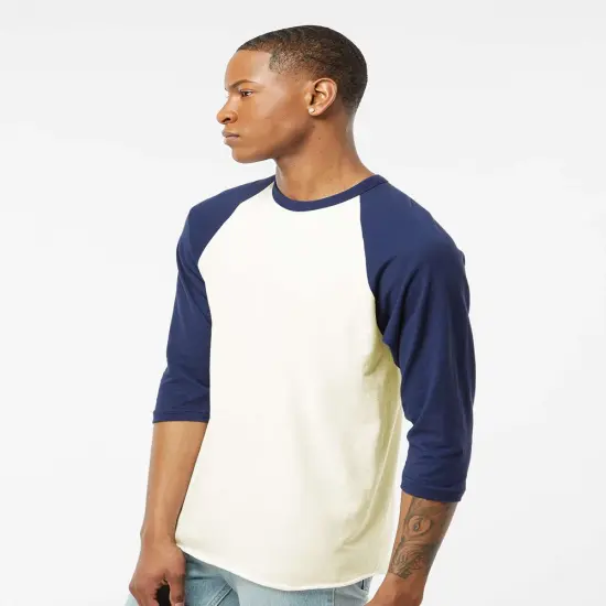Gildan&reg; Heavy Cotton Raglan Crewneck Three-Quarter Sleeve T-Shirt Sport grey/ royal {6}