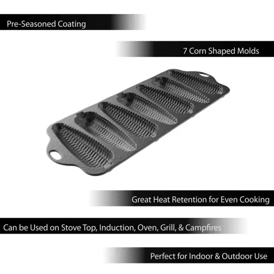 Cast Iron Cornbread Pan Pre-Seasoned Bakeware with 7 Corncob Stick {3}