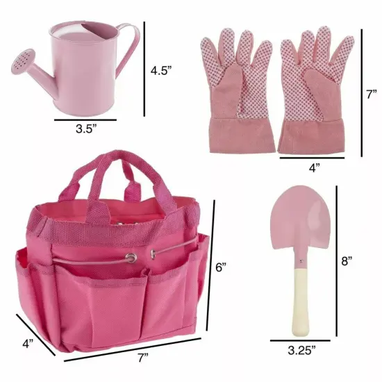 Kids Gardening Tool Set Watering Pail Can Rake Fork Gloves Shovel Bag Yard Help {3}