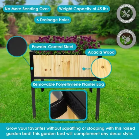 Steel-Framed Acacia Raised Garden Bed - 30.75" H - Natural {2}