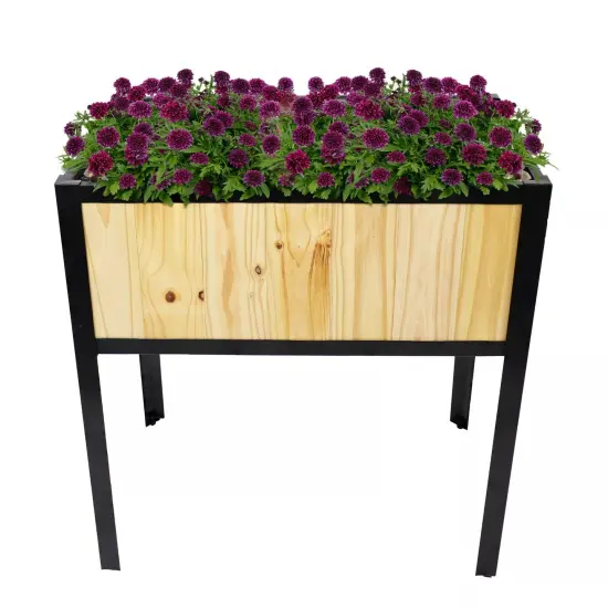 Steel-Framed Acacia Raised Garden Bed - 30.75" H - Natural {1}